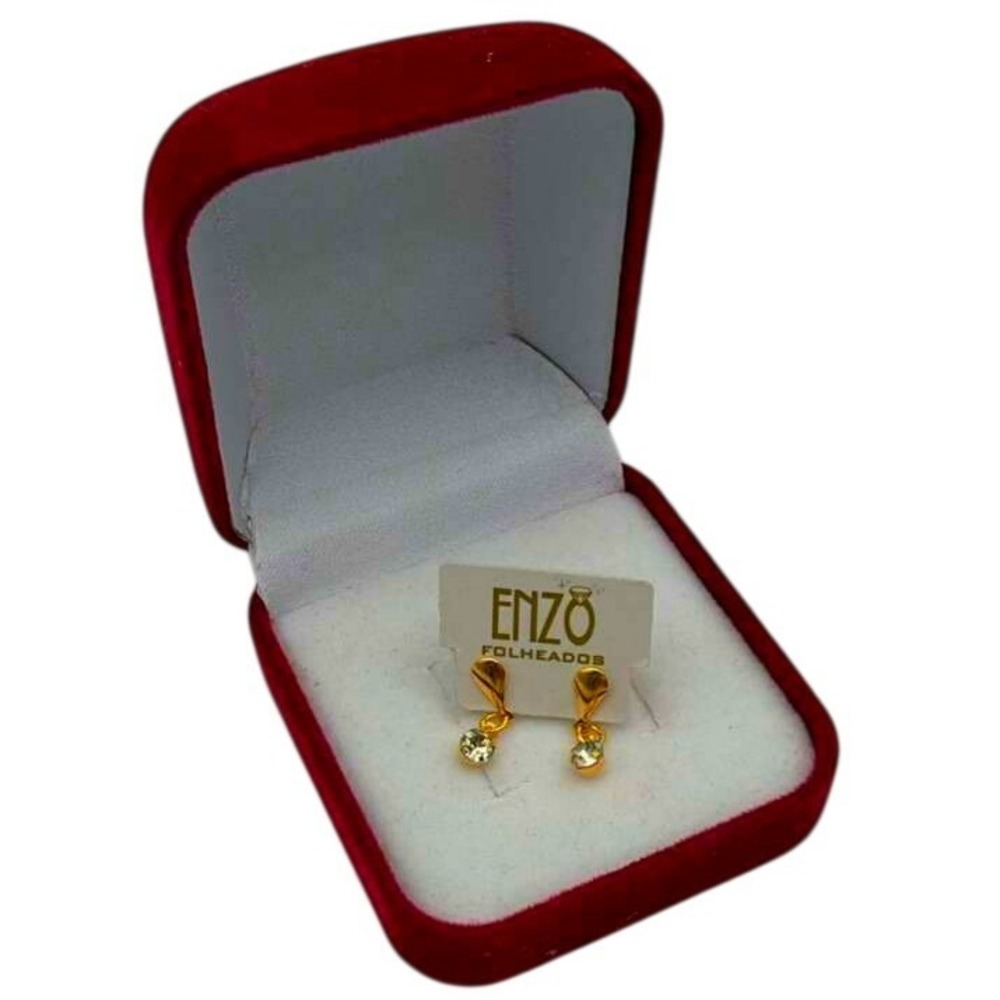 Enzo High Quality Gold Plated Heart & Crystal Drop Earrings - NIB